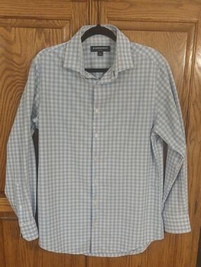 Mizzen+Main Leeward Performance Dress Shirt Men's Sz Medium Light Blue Gingham